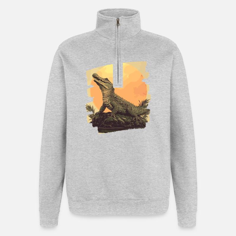 Krokodil Retro - Quarter-Zip-Sweatshirt - Grau meliert