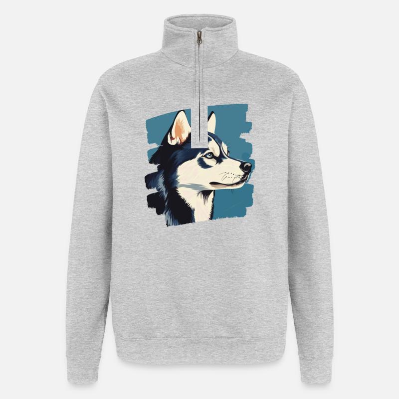 Rauque - Sweat à zip 1/4 - gris chiné