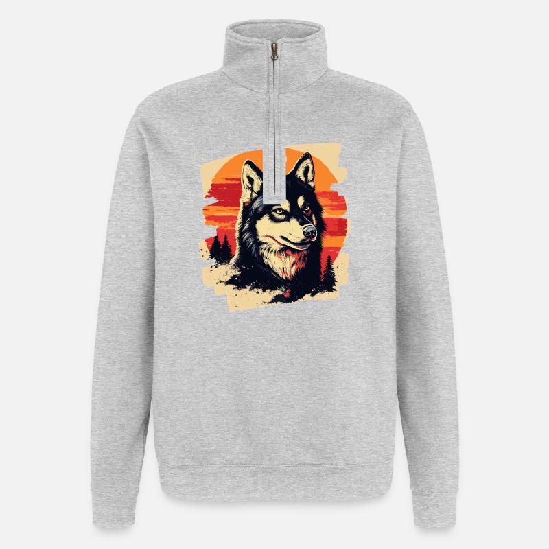 Rauque - Sweat à zip 1/4 - gris chiné