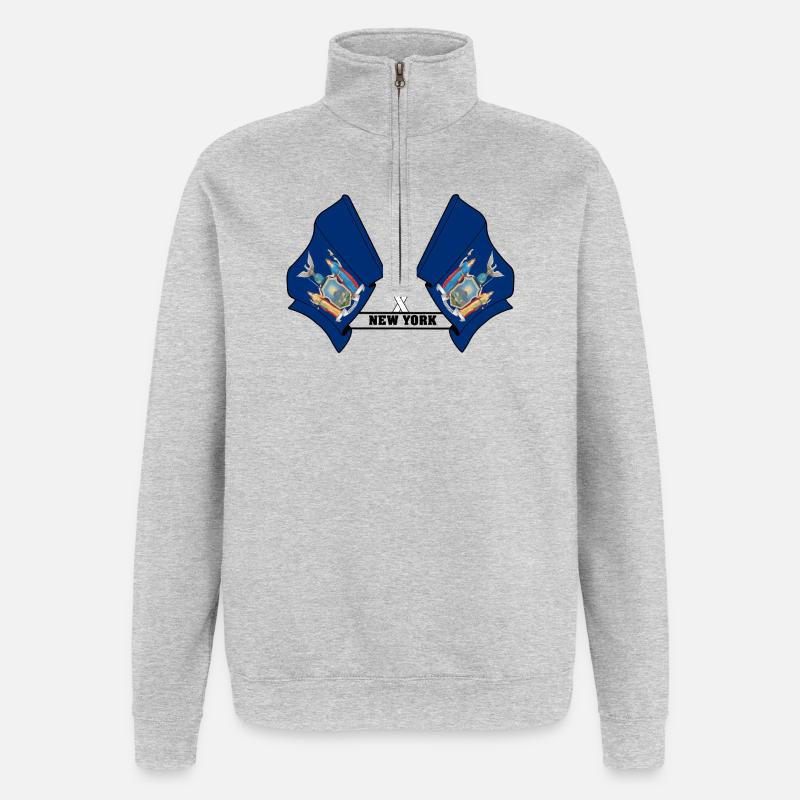 Deux drapeaux texte NEW YORK - Sweat à zip 1/4 - gris chiné