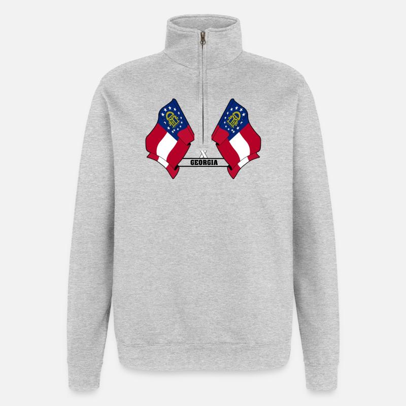 Two flags text GEORGIA - Quarter-Zip Sweatshirt - heather grey
