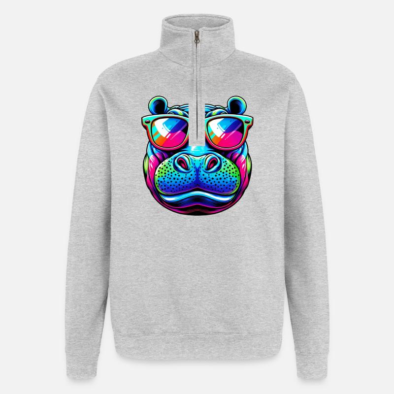 Nilpferd - Quarter-Zip-Sweatshirt - Grau meliert
