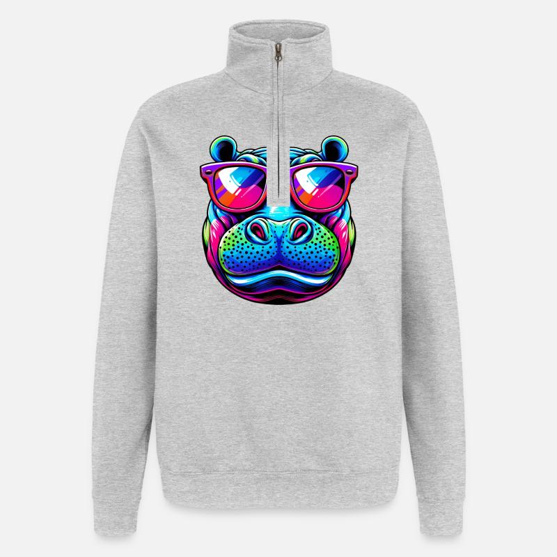 Nilpferd - Quarter-Zip-Sweatshirt - Grau meliert