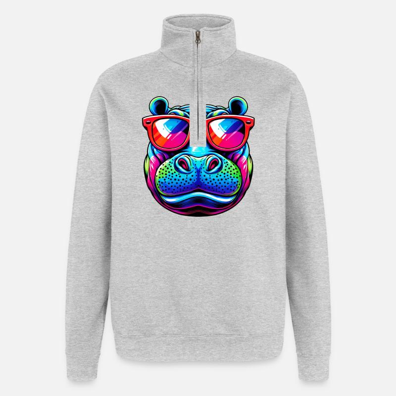 Nilpferd - Quarter-Zip-Sweatshirt - Grau meliert