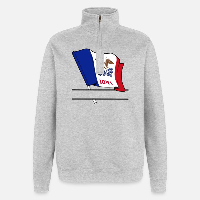 Drapeau Iowa bannière de texte - Sweat à zip 1/4 - gris chiné
