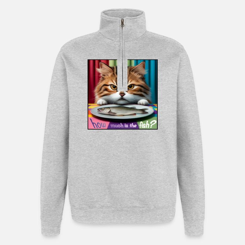 Combien coûte le chat poisson - Sweat à zip 1/4 - gris chiné