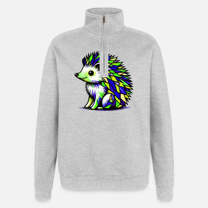 Hérisson - Sweat à zip 1/4 - gris chiné