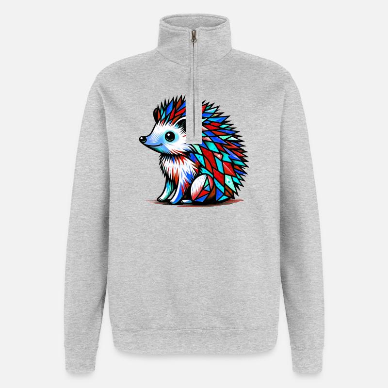 Hérisson - Sweat à zip 1/4 - gris chiné