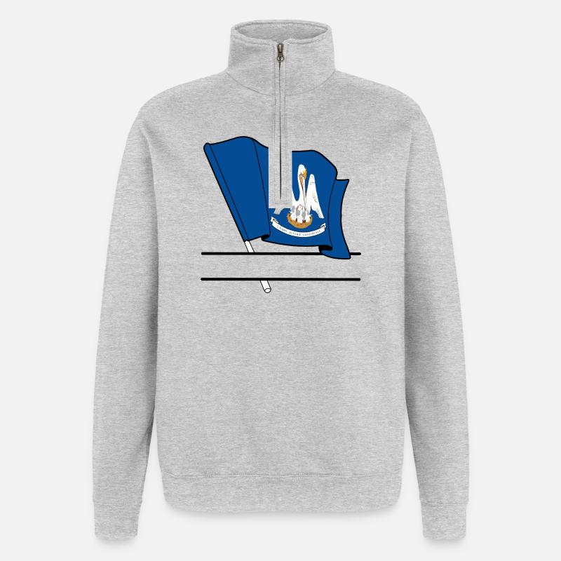 Drapeau Lousiane text banner - Sweat à zip 1/4 - gris chiné