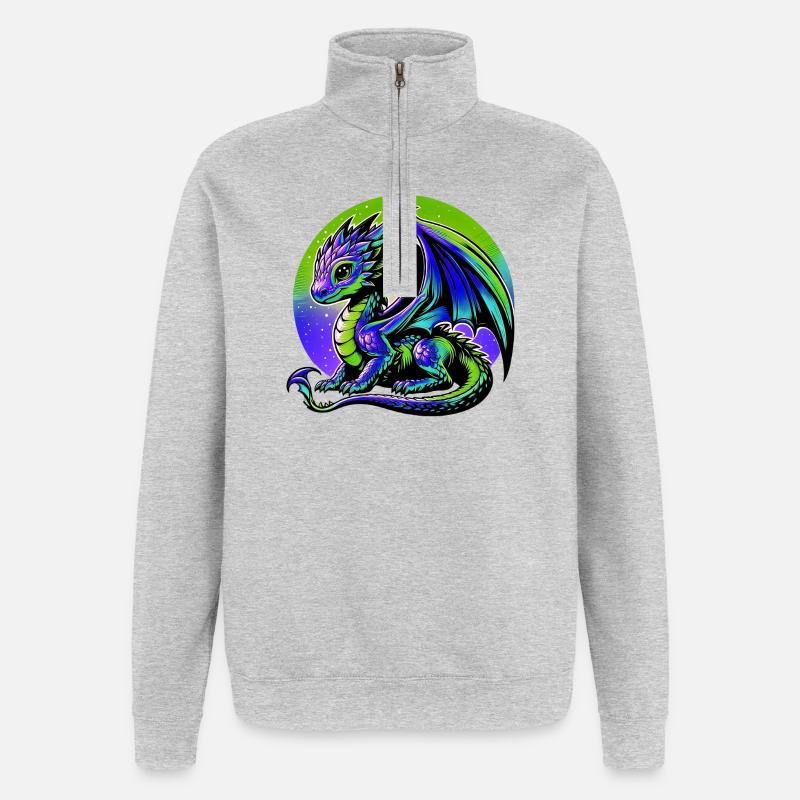 Drache - Quarter-Zip-Sweatshirt - Grau meliert