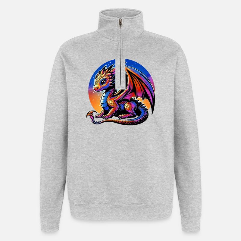 Drache - Quarter-Zip-Sweatshirt - Grau meliert