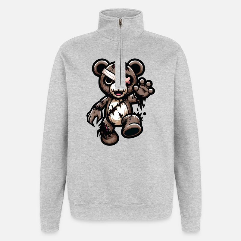 Zerzauster Teddybär mit Narbe - Quarter-Zip-Sweatshirt - Grau meliert