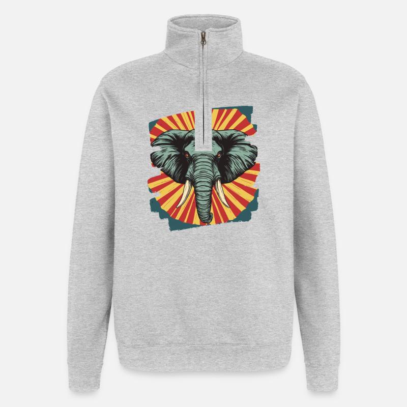 Éléphant Rétro - Sweat à zip 1/4 - gris chiné