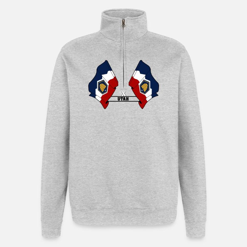 Two flags text UTAH - Quarter-Zip Sweatshirt - heather grey