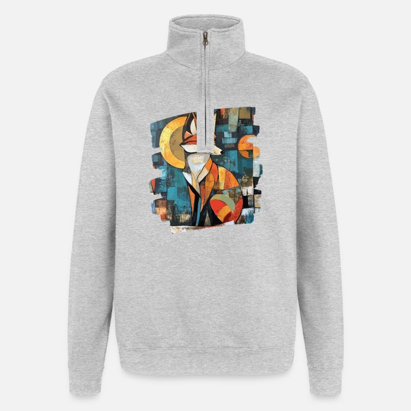 Fuchs - Quarter-Zip-Sweatshirt - Grau meliert