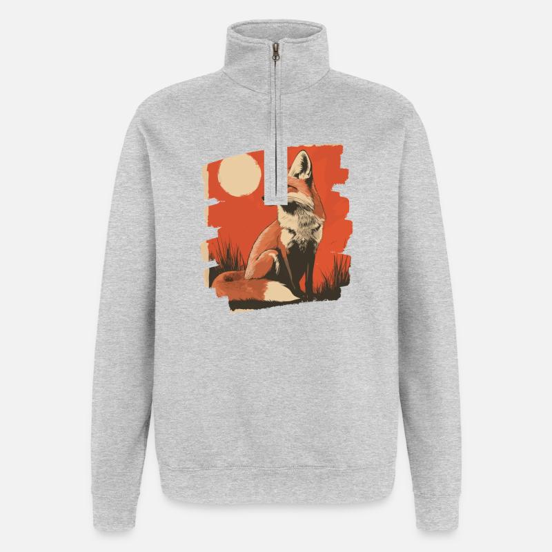 Fuchs - Quarter-Zip-Sweatshirt - Grau meliert