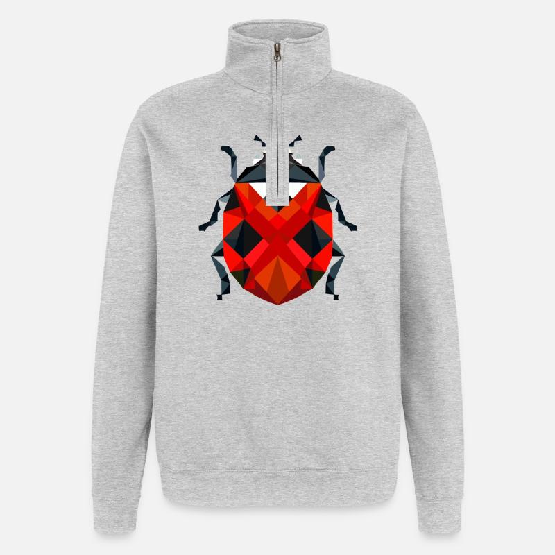 Stilvolle polygonale Marienkäfer-Illustration - Quarter-Zip-Sweatshirt - Grau meliert