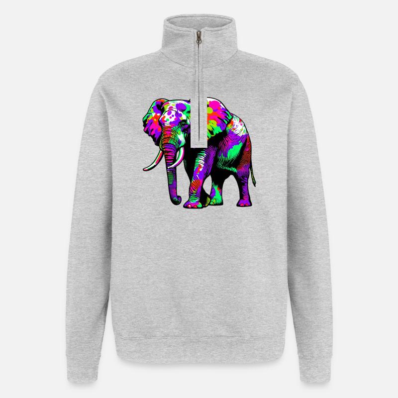 Éléphant - Sweat à zip 1/4 - gris chiné