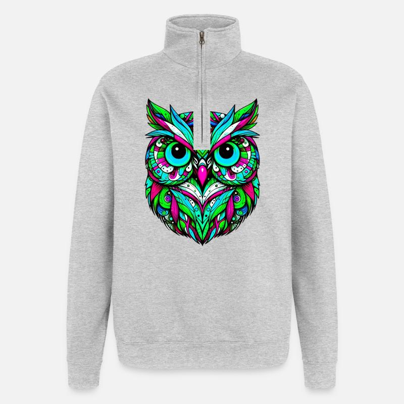 Eule - Quarter-Zip-Sweatshirt - Grau meliert