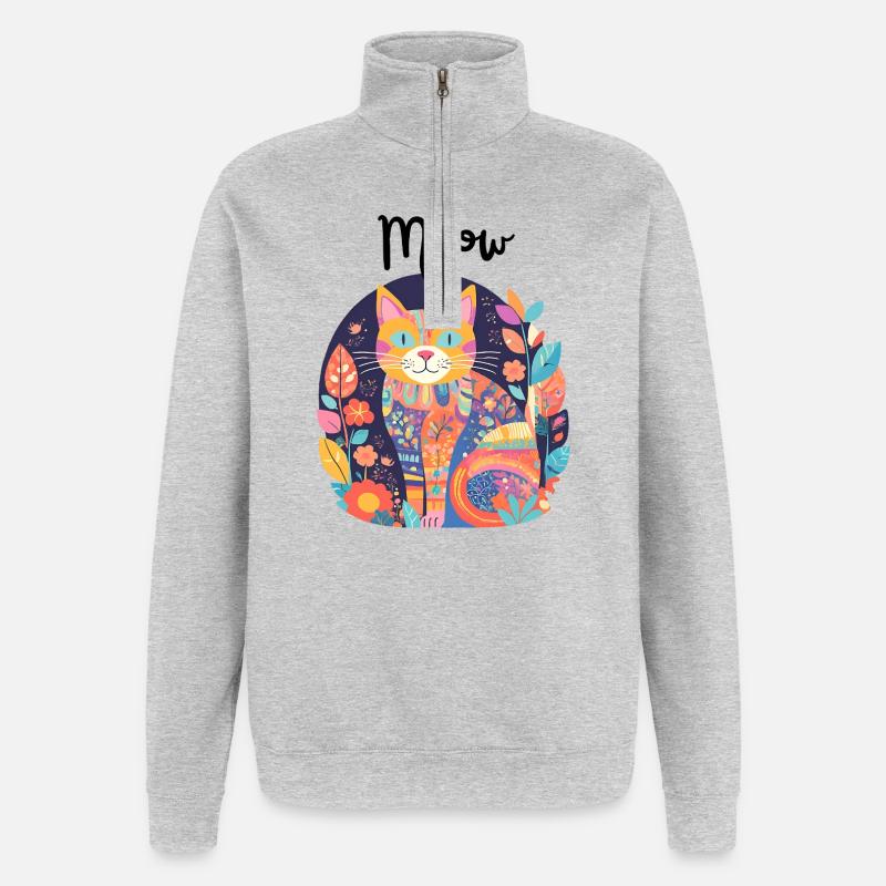 Bunte Katzen-Patchwork-Anthologie - Quarter-Zip-Sweatshirt - Grau meliert