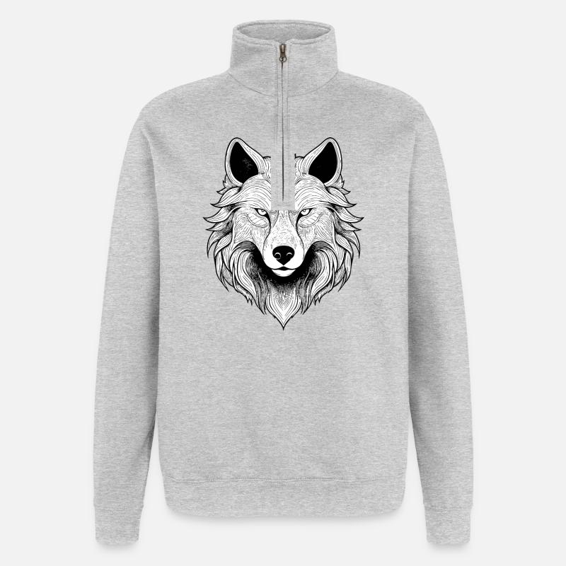 Mystischer Wolfkopf mit detailliertem - Quarter-Zip-Sweatshirt - Grau meliert