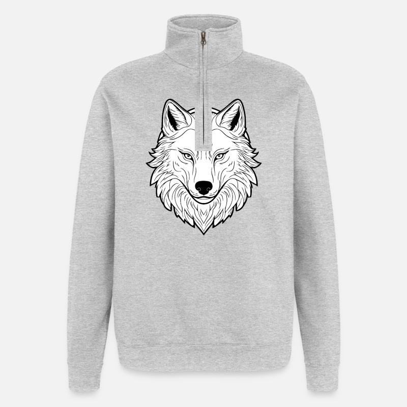 Gewaltiger Wolf Kopf Illustration - Quarter-Zip-Sweatshirt - Grau meliert