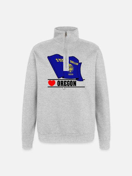 Drapeau Oregon coeur OREGON - Sweat à zip 1/4 - gris chiné