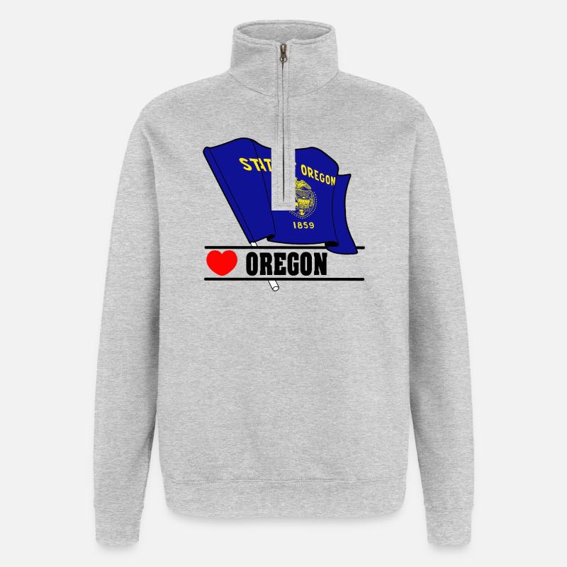 Flag Oregon heart OREGON - Quarter-Zip Sweatshirt - heather grey