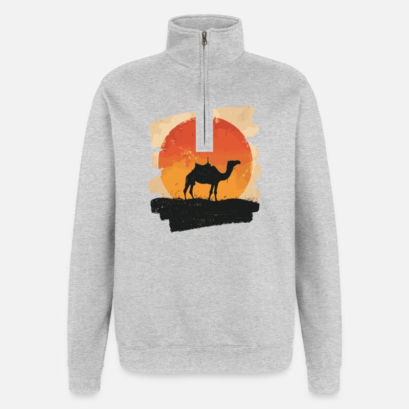 Kamel - Quarter-Zip-Sweatshirt - Grau meliert