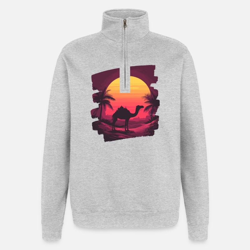 Kamel - Quarter-Zip-Sweatshirt - Grau meliert