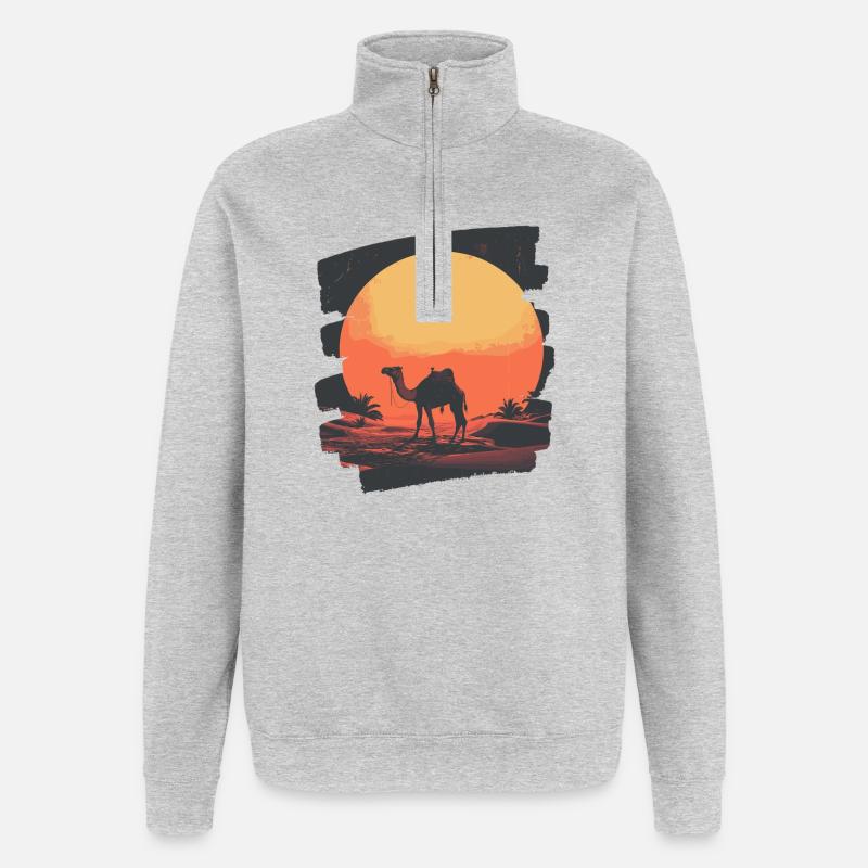 Kamel - Quarter-Zip-Sweatshirt - Grau meliert