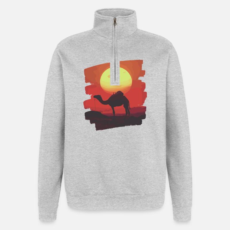 Kamel - Quarter-Zip-Sweatshirt - Grau meliert