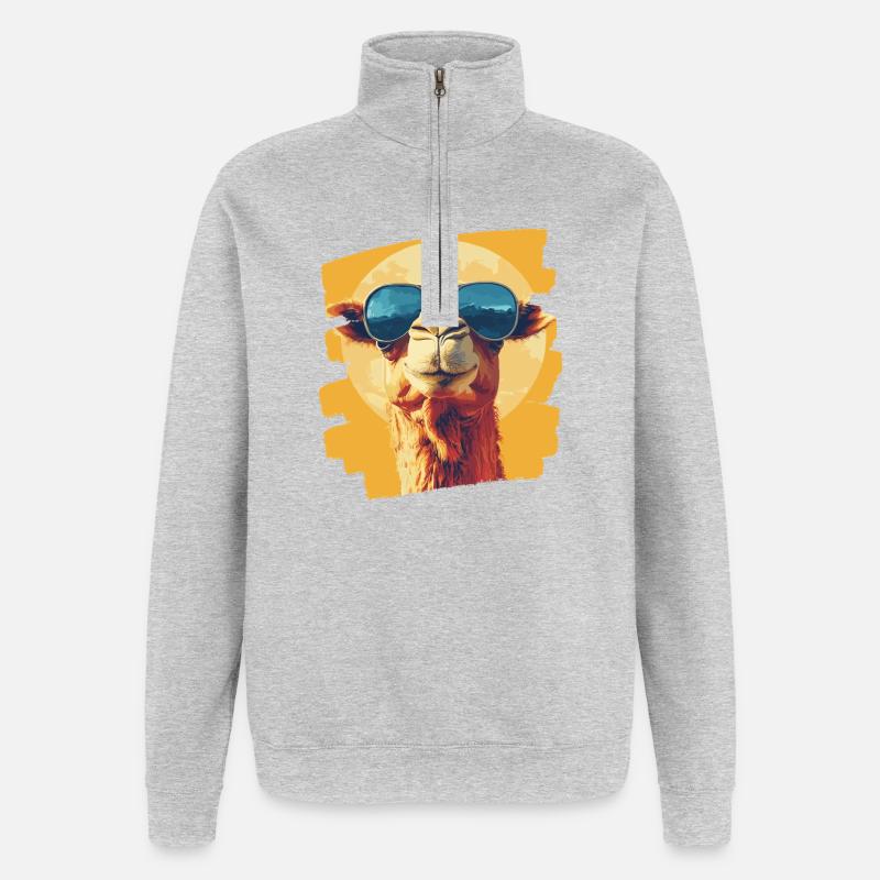 Kamel - Quarter-Zip-Sweatshirt - Grau meliert