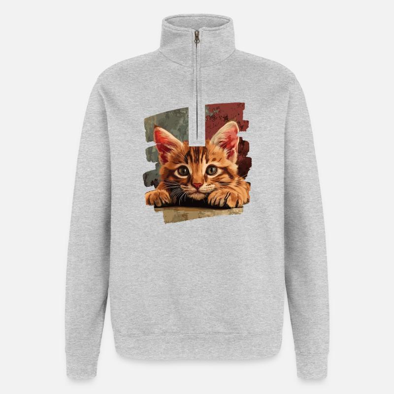 Kätzchen - Quarter-Zip-Sweatshirt - Grau meliert