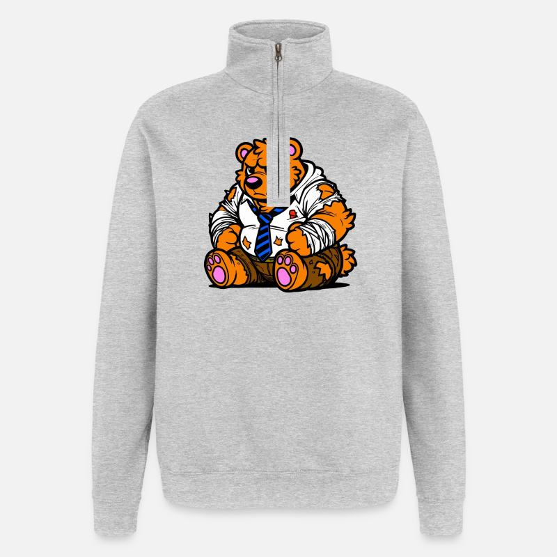 Ours de bureau - Sweat à zip 1/4 - gris chiné