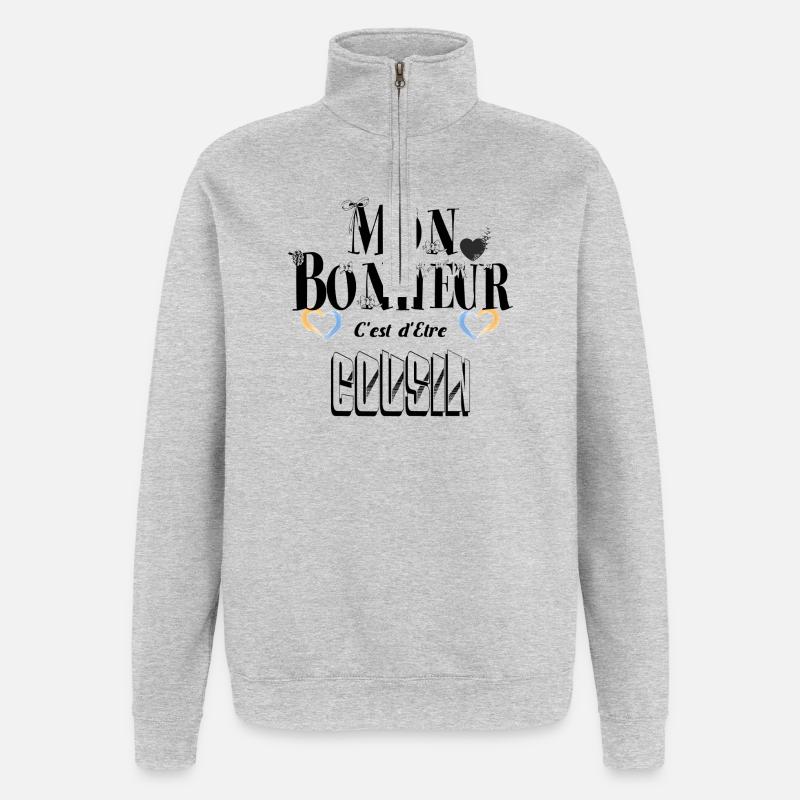 Mon Bonheur C'est d'Etre Cousin - Sweat à zip 1/4 - gris chiné
