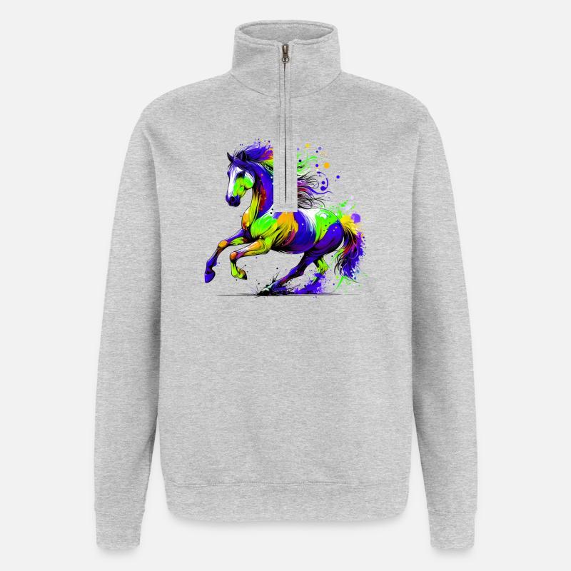 Pferd - Quarter-Zip-Sweatshirt - Grau meliert