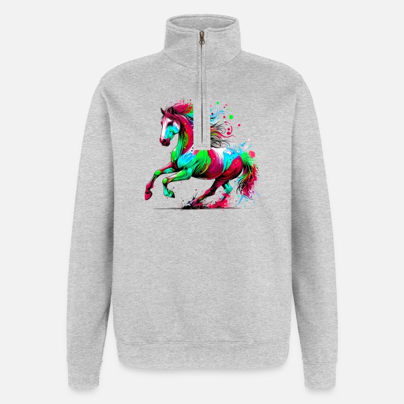 Pferd - Quarter-Zip-Sweatshirt - Grau meliert