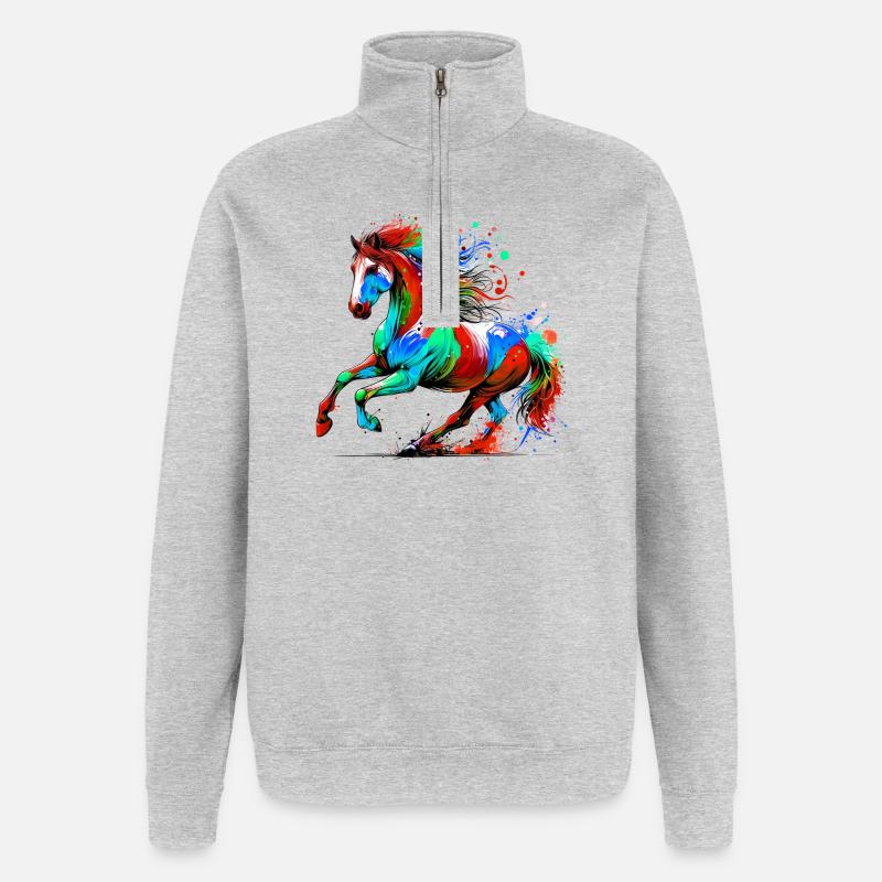 Cheval - Sweat à zip 1/4 - gris chiné