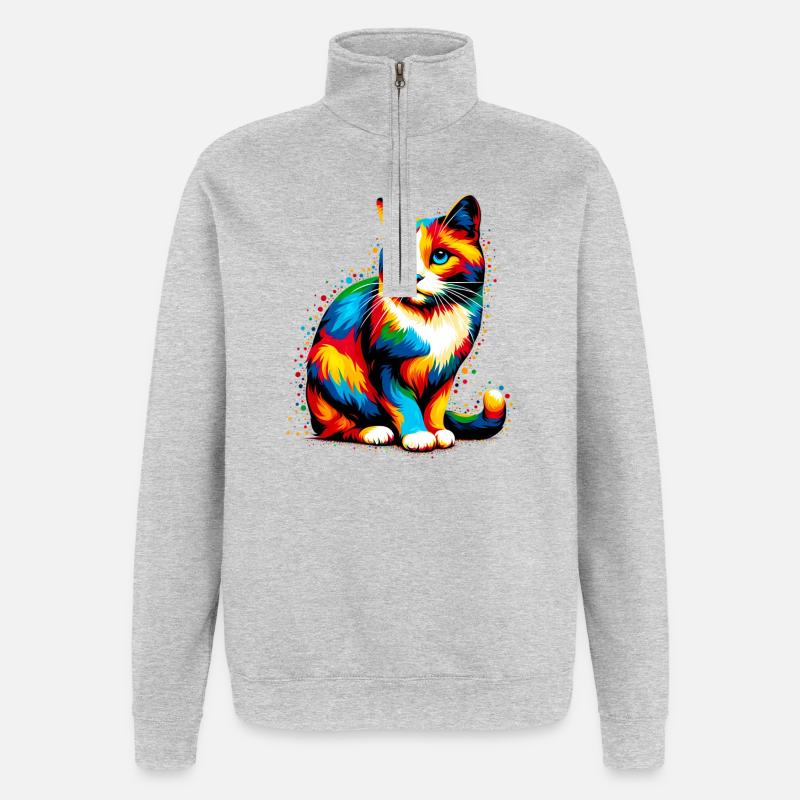 Katze - Quarter-Zip-Sweatshirt - Grau meliert