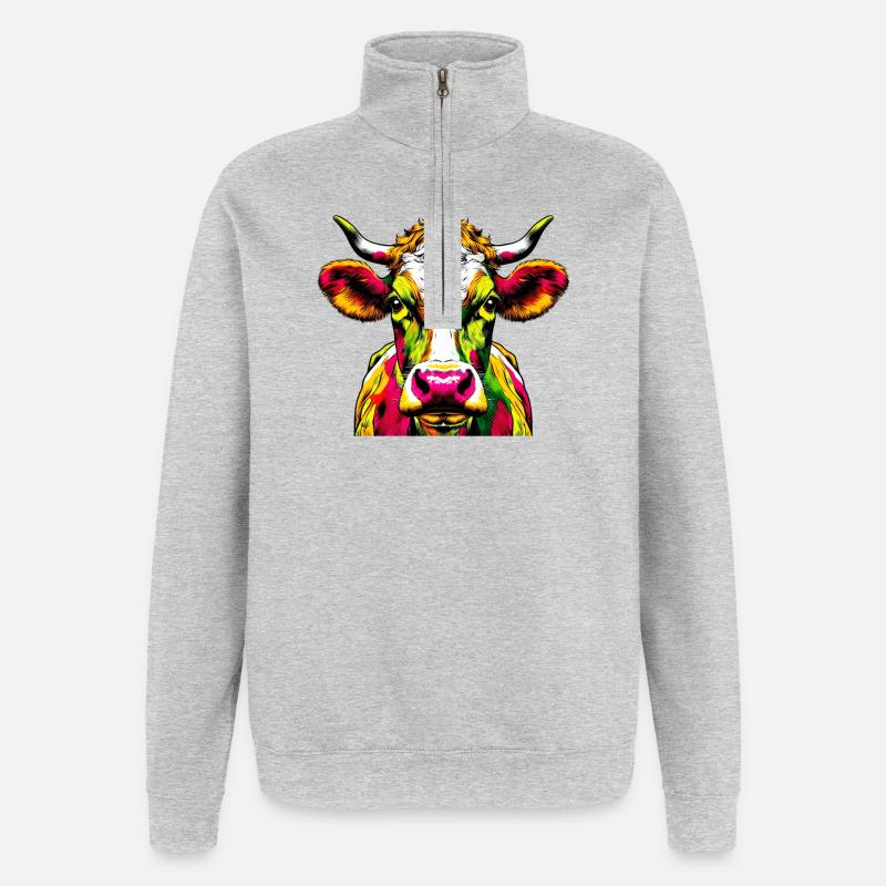 Vache - Sweat à zip 1/4 - gris chiné