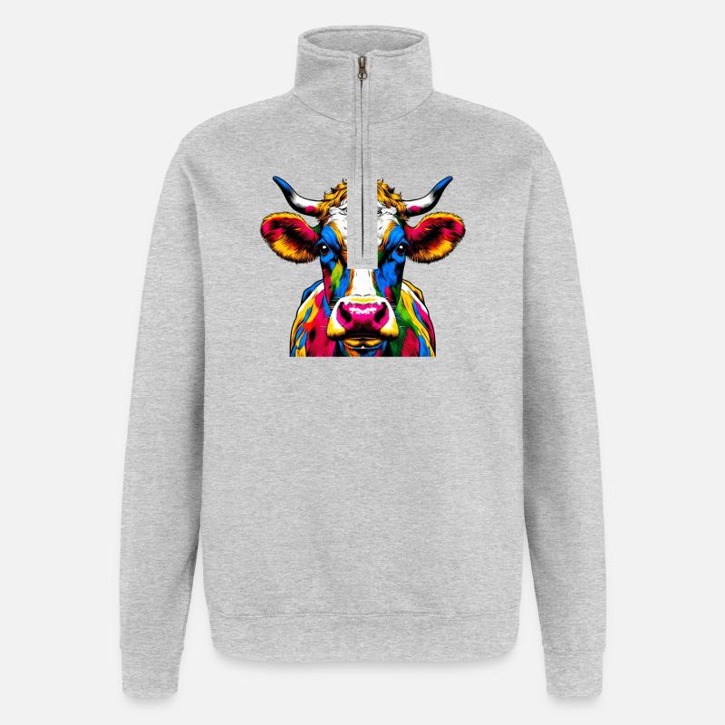 Vache - Sweat à zip 1/4 - gris chiné