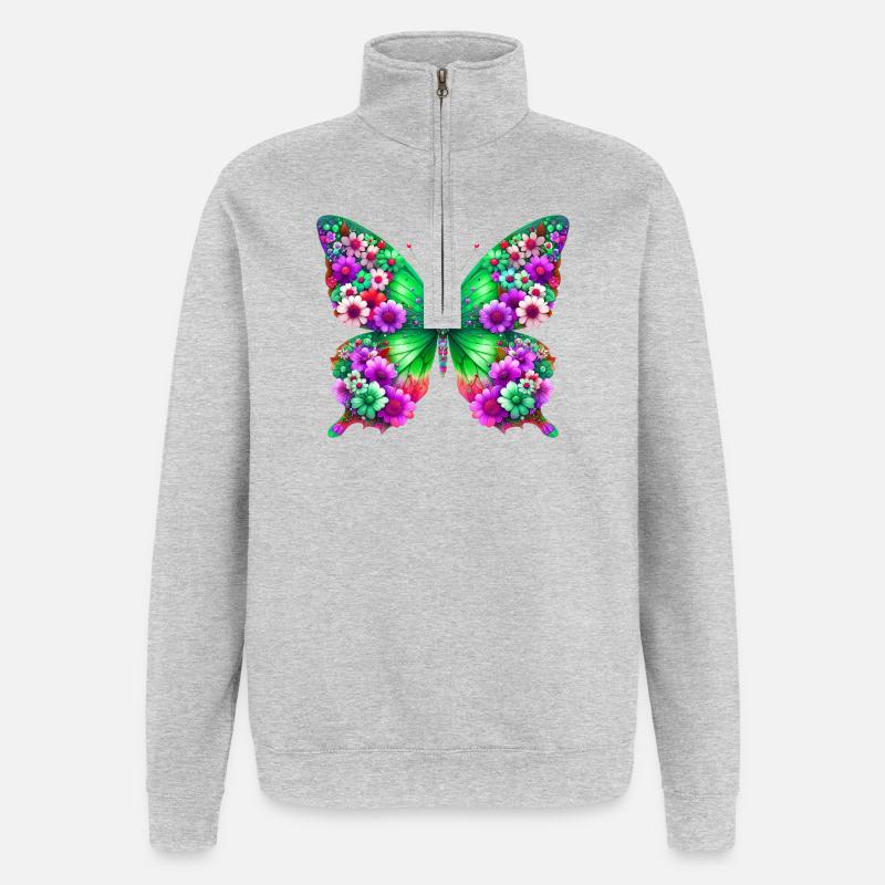 Papillon - Sweat à zip 1/4 - gris chiné
