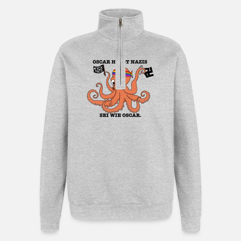 Oscar hasst Nazis - Quarter-Zip-Sweatshirt - Grau meliert