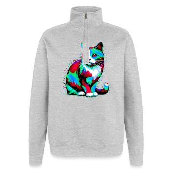 Katze - Quarter-Zip-Sweatshirt - Grau meliert - Vorne - AI Model Female 172 light (172cm) & AI Model Male 178 dark (178cm)