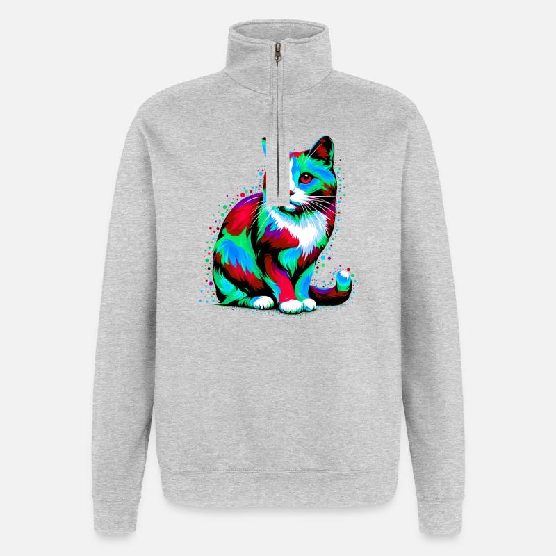 Chat - Sweat à zip 1/4 - gris chiné