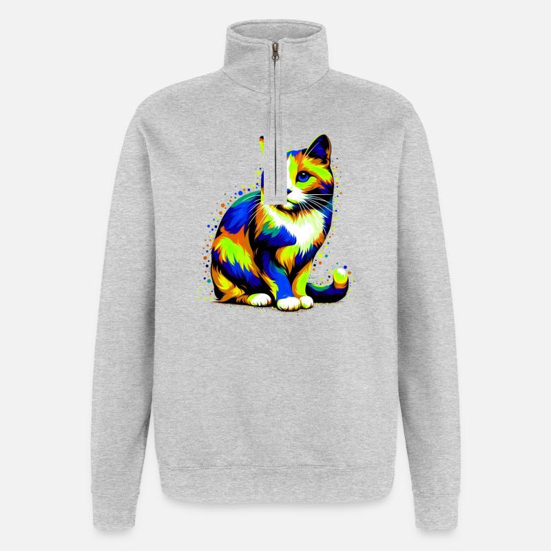 Chat - Sweat à zip 1/4 - gris chiné