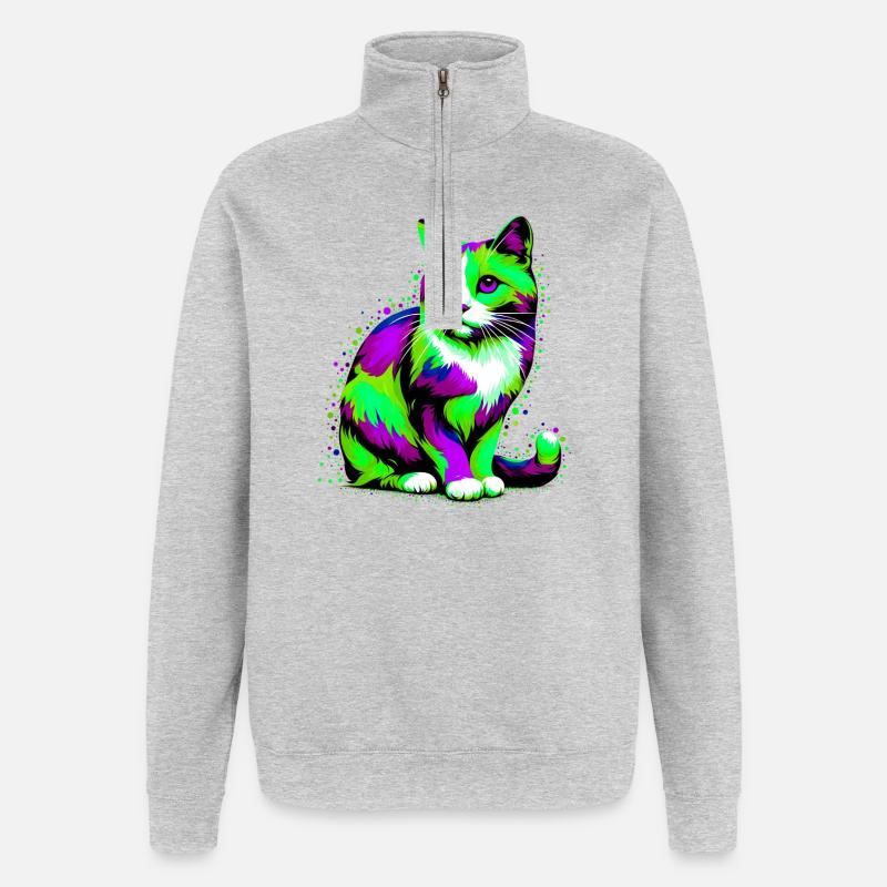 Chat - Sweat à zip 1/4 - gris chiné
