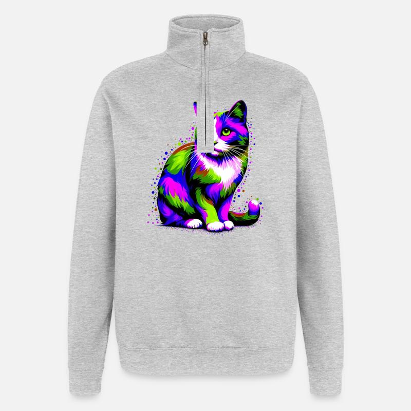 Chat - Sweat à zip 1/4 - gris chiné