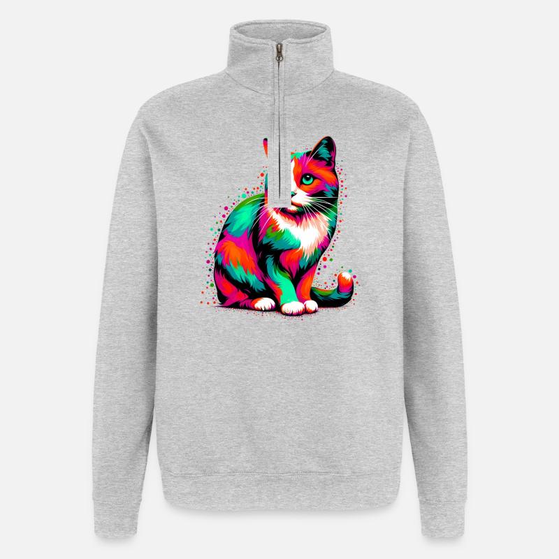 Chat - Sweat à zip 1/4 - gris chiné